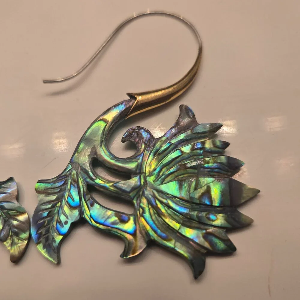 Abalone sea shell lotus flower earrings - Picture 14 of 15